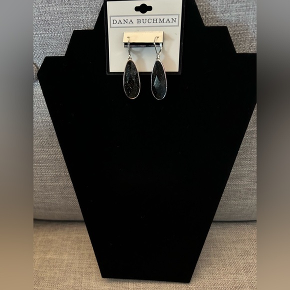 NWT Dana Buchman, silver earrings with black speckled stone - Picture 3 of 6